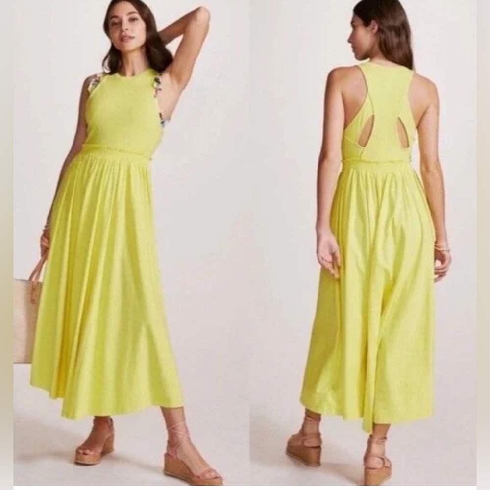 Anthropologie Daily Practice Cutout Maxi Dress Canary Yellow Size M NWT